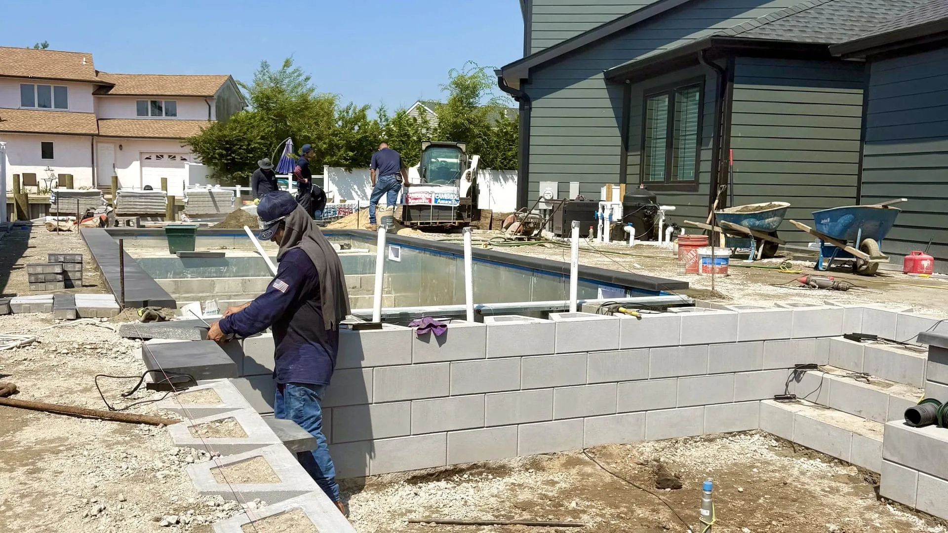 The pool structure and surrounding block going up on the canal lot, Massapequa