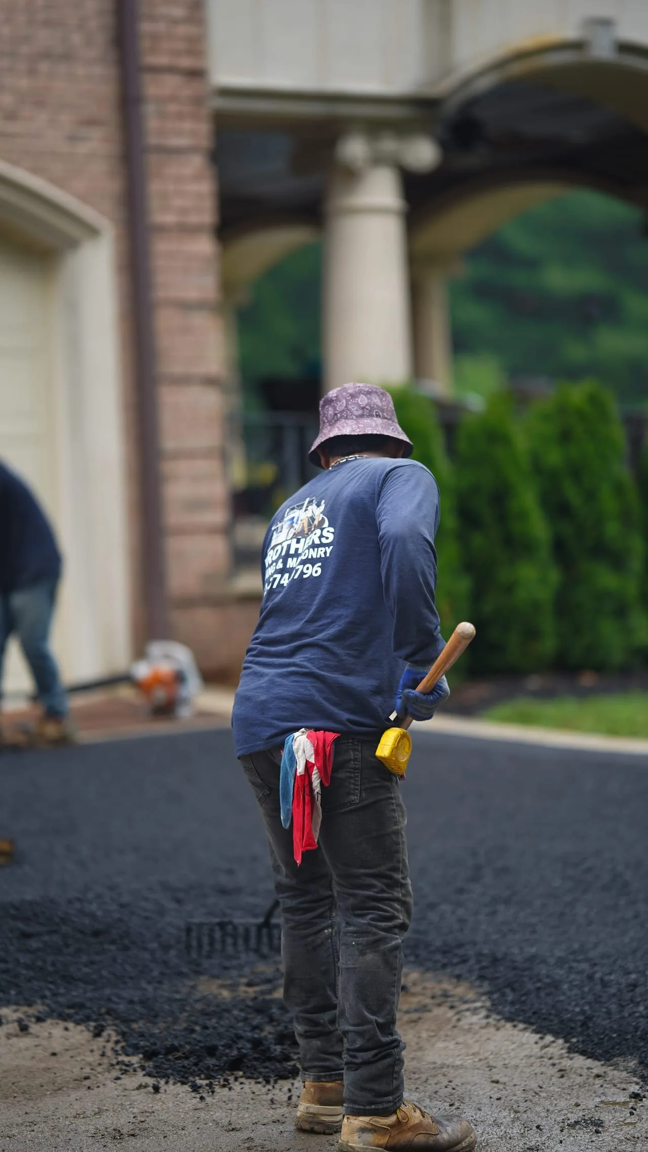 Mid-project estate driveway progress in Lloyd Harbor