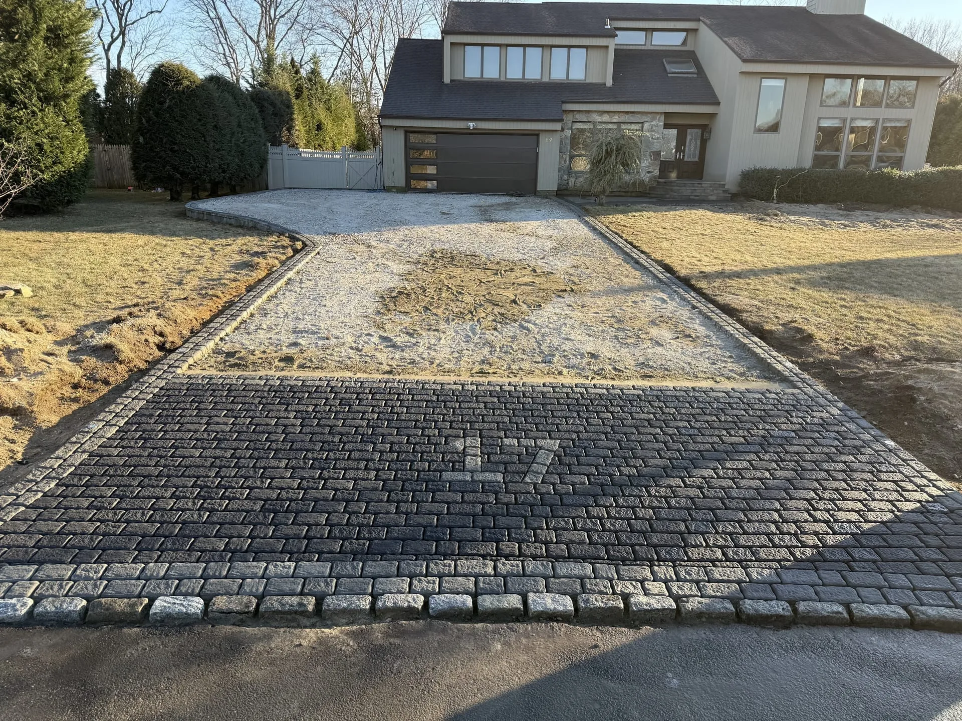 Custom Belgian block motor court with address inlay