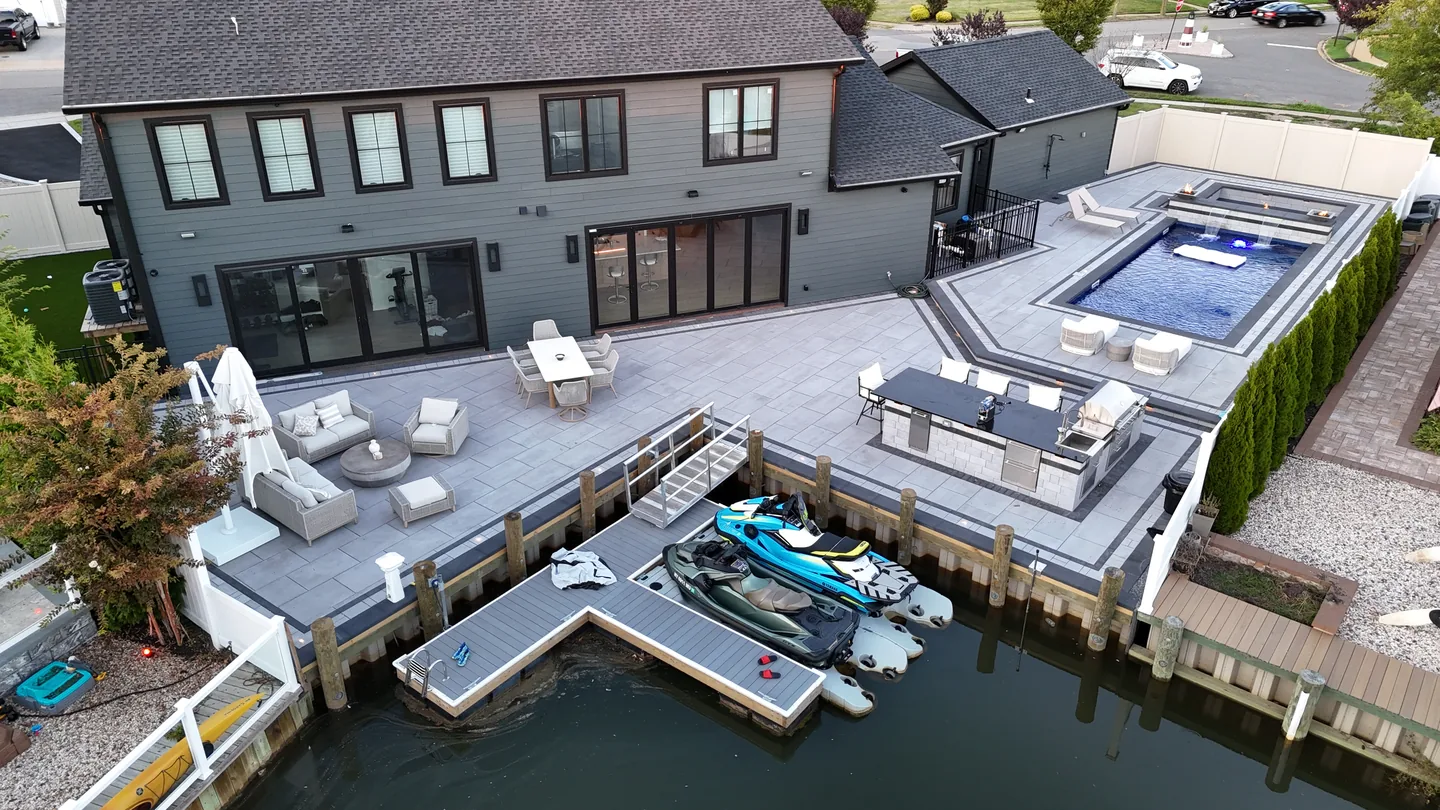The deck, dock and canal frontage from above, Massapequa
